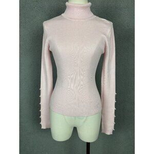 Hooked up by Iot Women's Juniors' Turtleneck Sweater faux pearl trims Pink Med